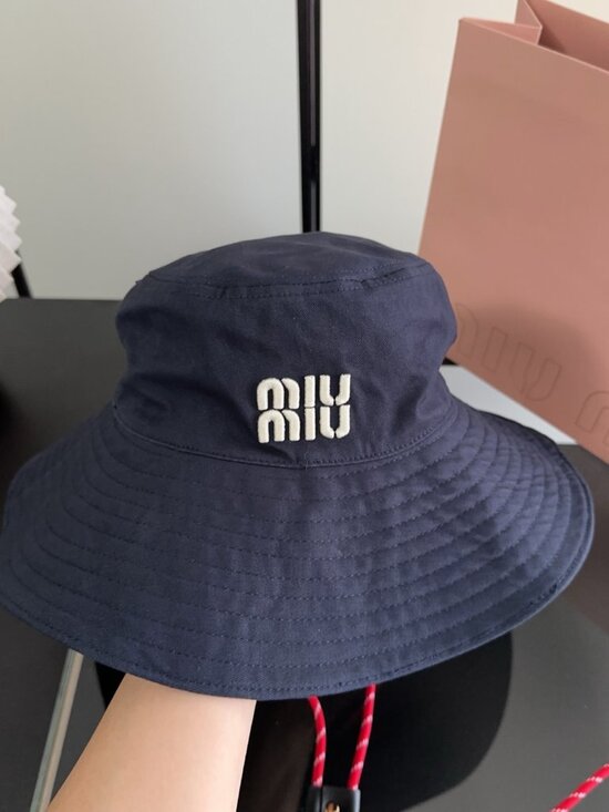 Miu Miu Navy Wide Brim Bucket Hat